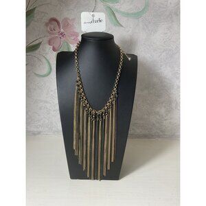 Charming Charlie Gold & Black Multi-Chain Fringe Necklace